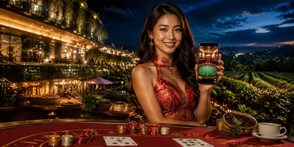 Người dùng chơi casino mobile tại Mũi Né với cà phê trên tay